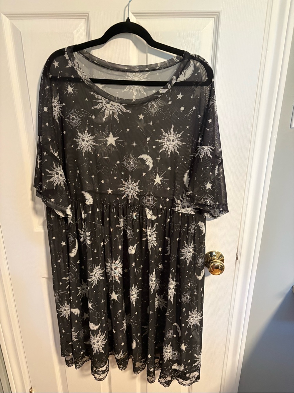 Sheer Black Mesh Dress with Sun & Moon Print